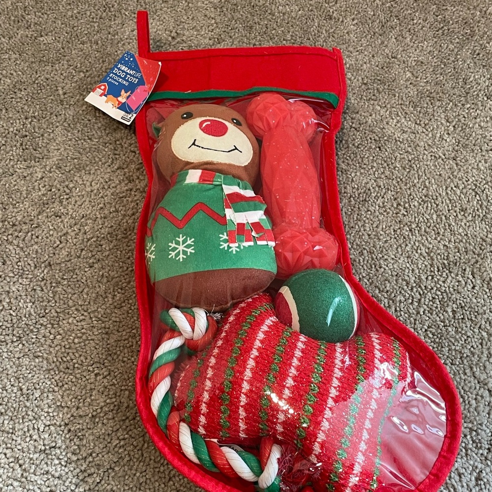 NWT Vibrant Life‎ Red Dog Toy Stocking Set